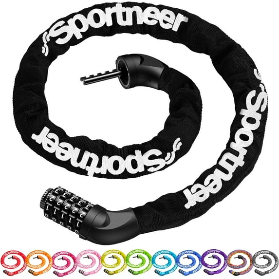 Bike Lock: 5 Digit Combination High Security Anti Theft Bike Chain Lock - 3.2/3.6/4ft Heavy Duty Keyless Bicycle Lock for Bike, Motorcycle, Scooter, Door & Gate - 4/6mm Thick, Easy to Use