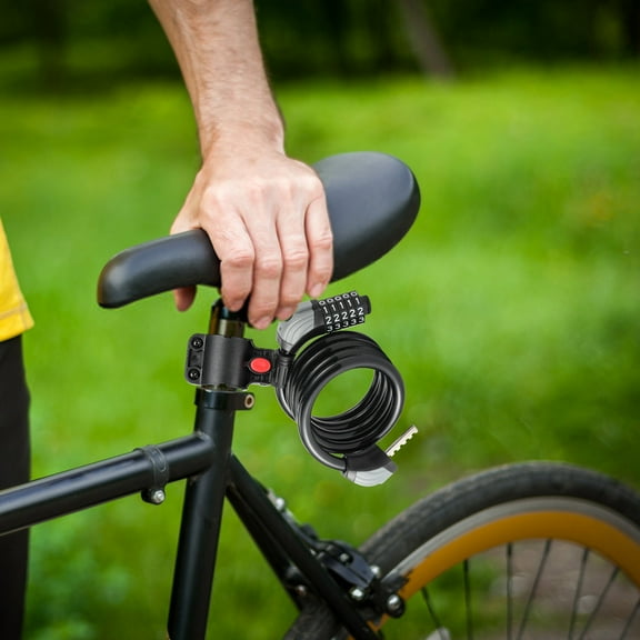 Bike Lock, Bike Locks With Combination, Bike Lock Chain, Bike Lock Cable Combination Bicycle Lock With Mounting Bracket High Security 5 Digit Resettable Coiling Bicycle Lock