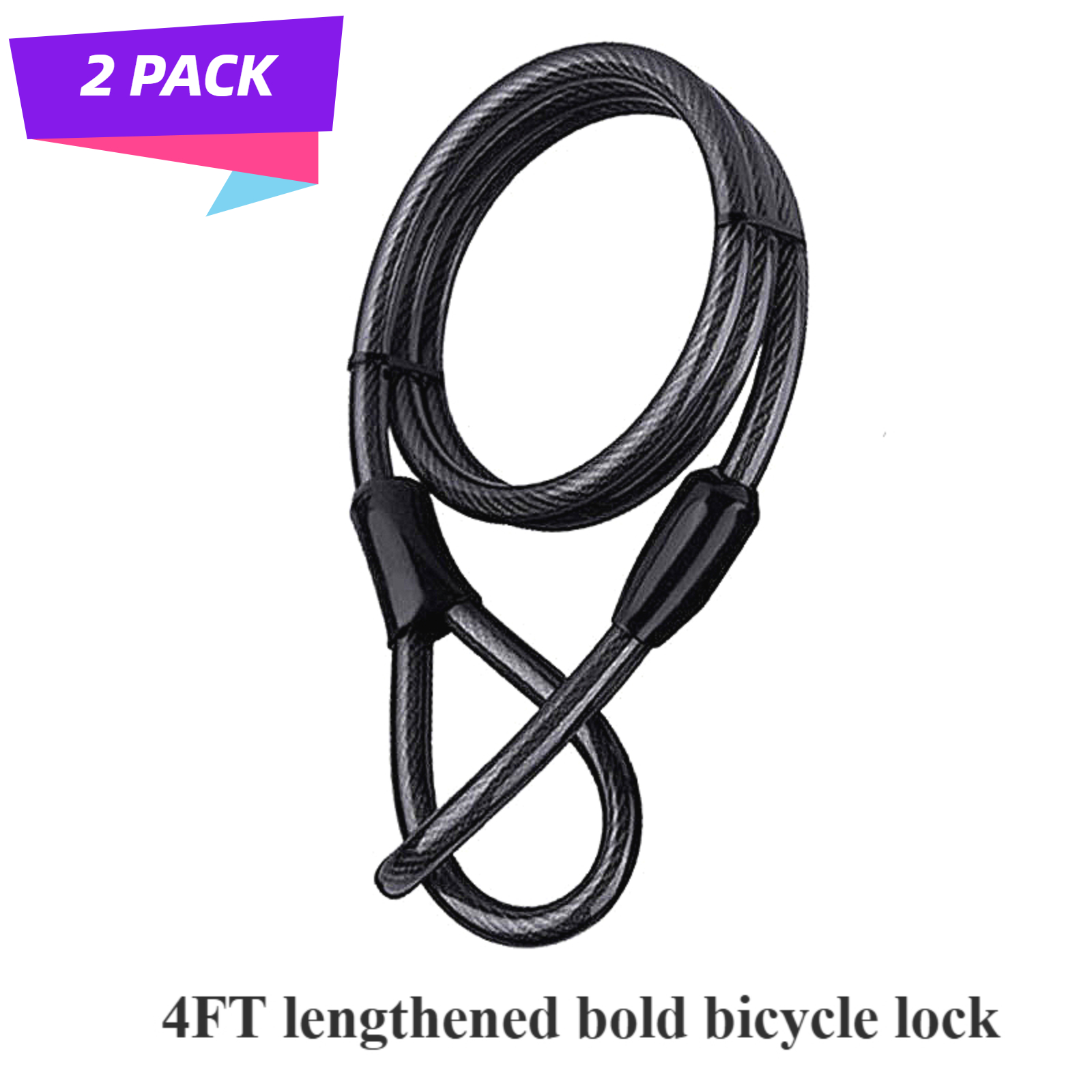 Bike Lock Cable - 10mm Thick Security Cable with Loops 4 FT Long Coiled Security Resettable Cable Lock, Braided Steel Coated Safety Cable Luggage Lock (2PCS)