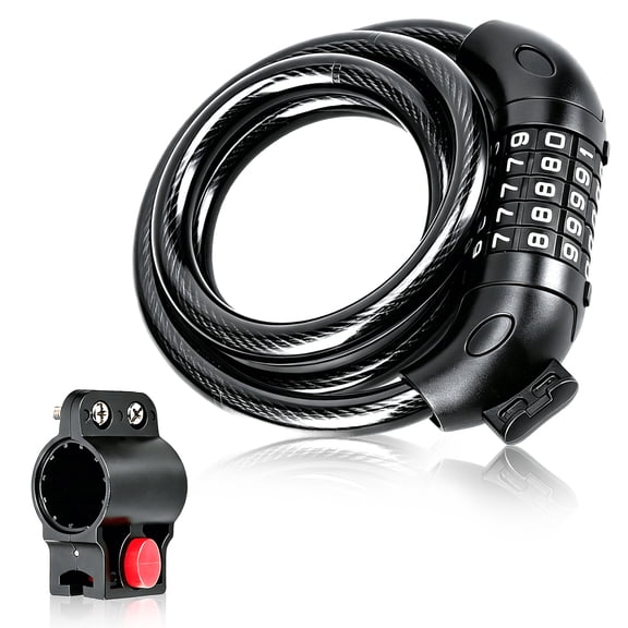 Bike Lock Cable, 4 Feet Bicycle Cable Lock with Combination and Mounting Bracket Bike Accessories for Bicycle, Electric Scooter, Motorcycle