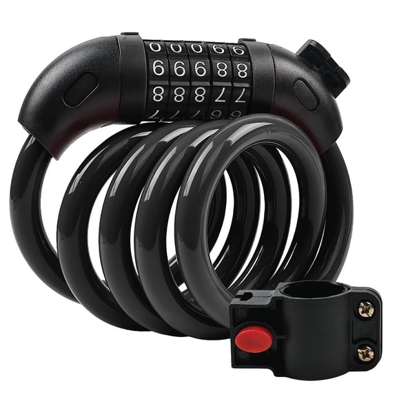 Fosmon 4ft Heavy Duty 5-Digit Resettable Combination Bike Lock Security Cable Lock with Mounting Bracket, Flexible Steel - Black