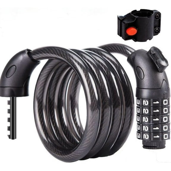 Bike Lock Cable, 4 Feet Bicycle Cable, High Security 5 Digit Resettable Combination Coiling Bicycle Lock, Heavy Duty Anti Theft Cable with Mounting Bracket, 1/2 Inch Diameter (12mm)