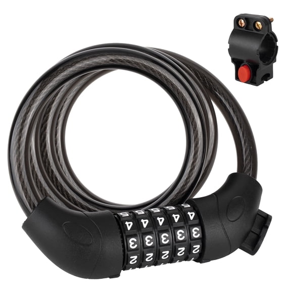 Bike Lock Cable with Combination,High Security 5-Digit Resettable Combination Bicycle Lock Anti-Theft, with Mounting Bracket for Bikes and Scooters