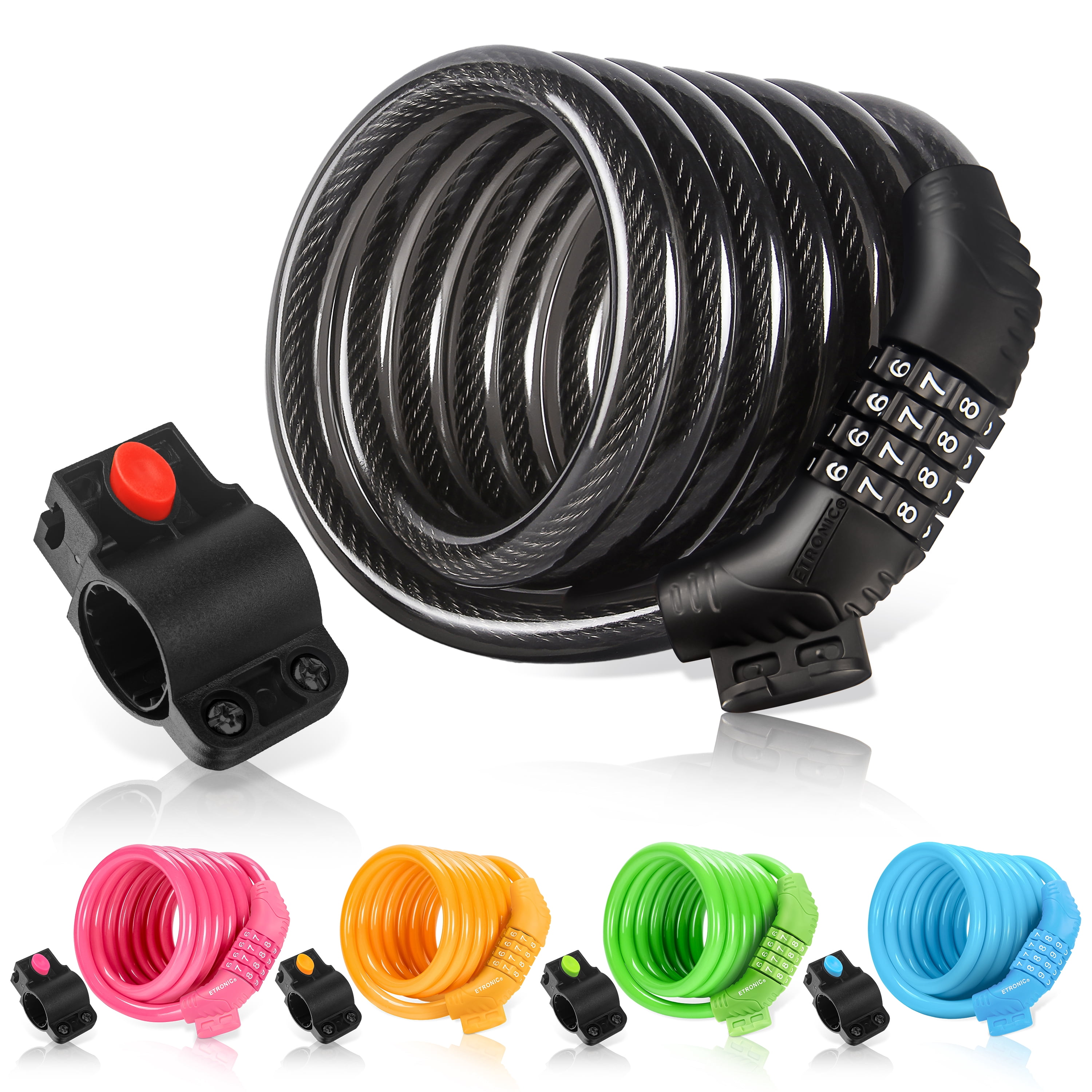 Etronic M6 Resettable Combination Cable Bicycle Locks, Black (Combination Lock)
