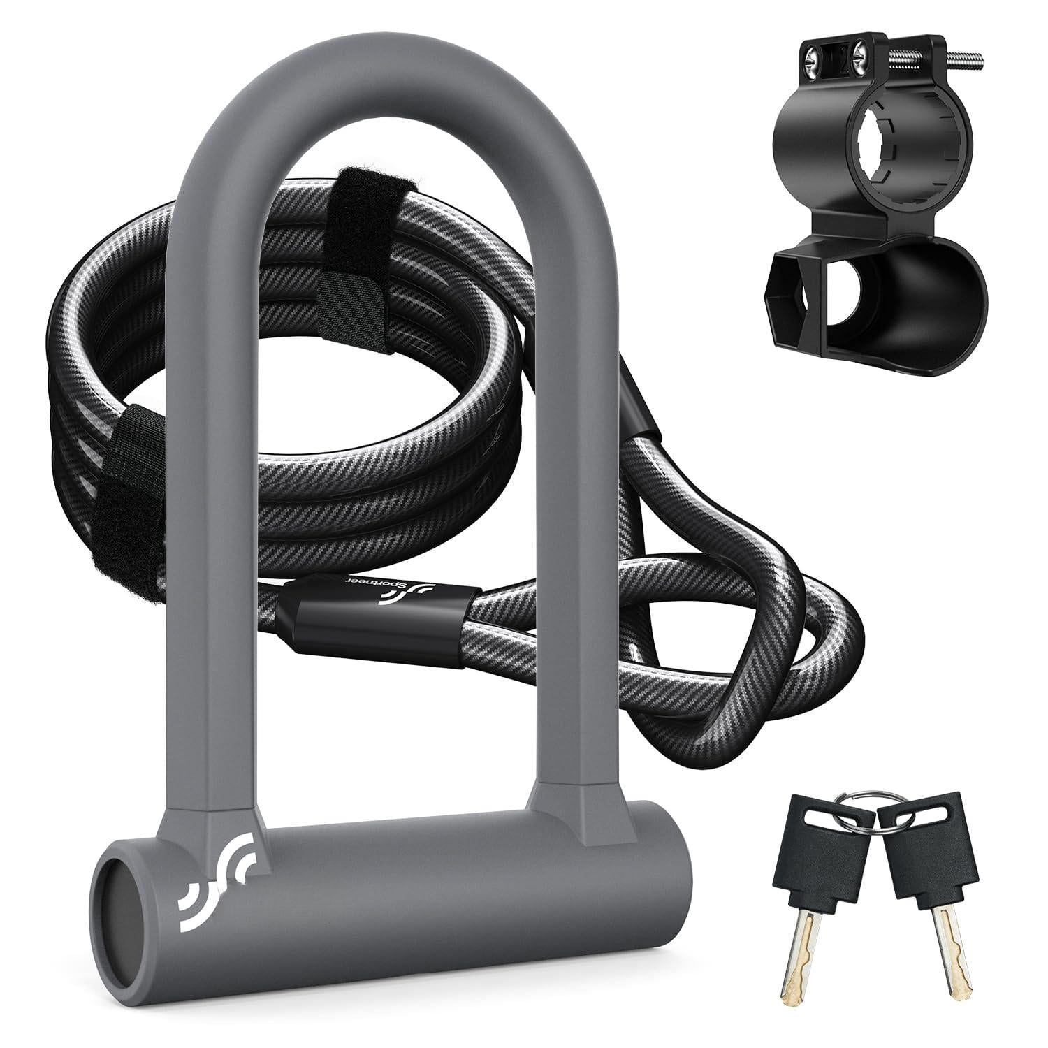 Bike Lock - Heavy Duty Anti U With 5ft Security Steel Cable 17mm Shackle Bicycle U-locks Keys & Sturdy Mounting Bracket For Road  Mountain Electric Grey
