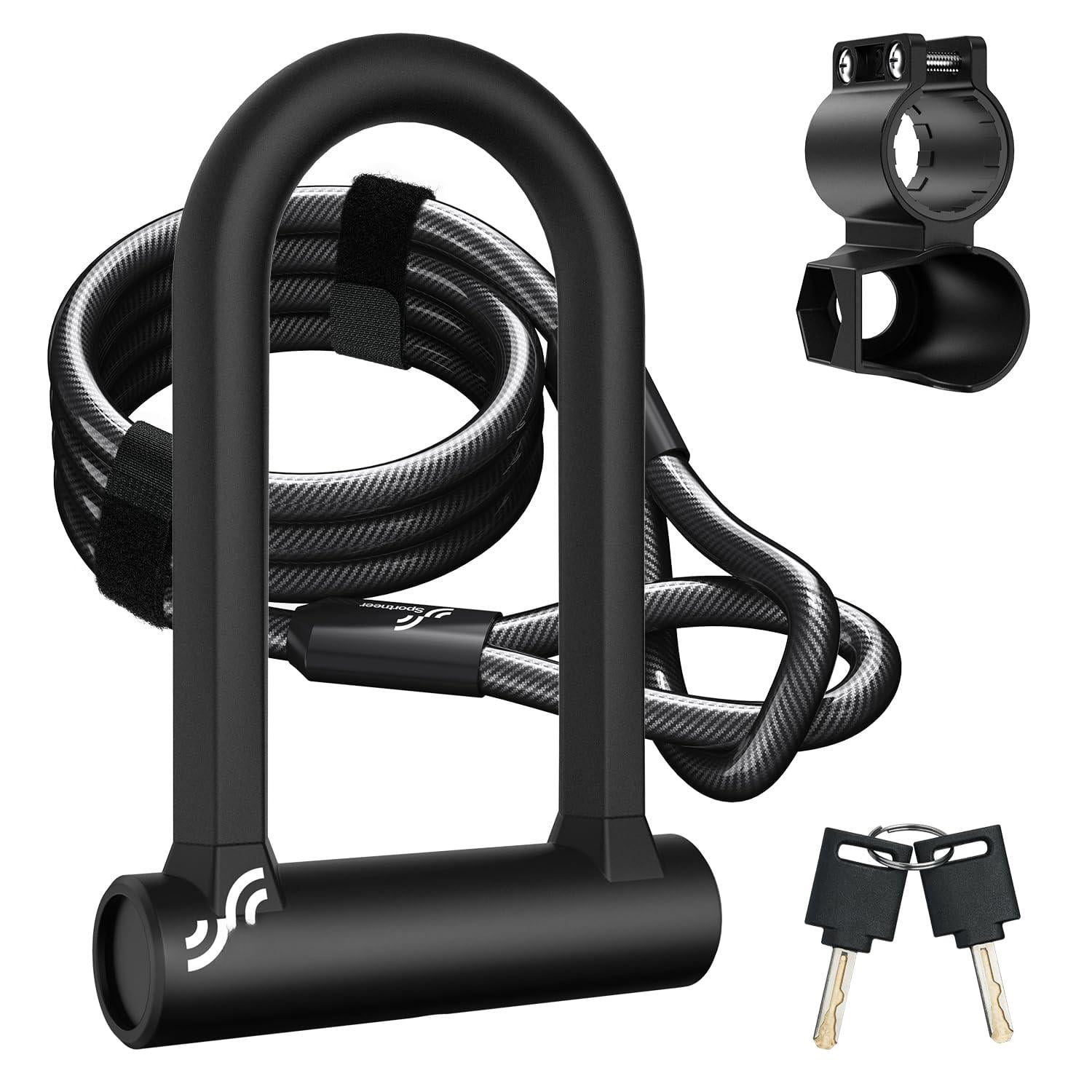 Bike Lock: Heavy Duty Anti U Lock With 5ft Security Steel Cable - 17mm Shackle Bicycle U-locks 2 Keys & Mounting Bracket For Road Mountain  Size 7.76''x5.02'' 1.64lb