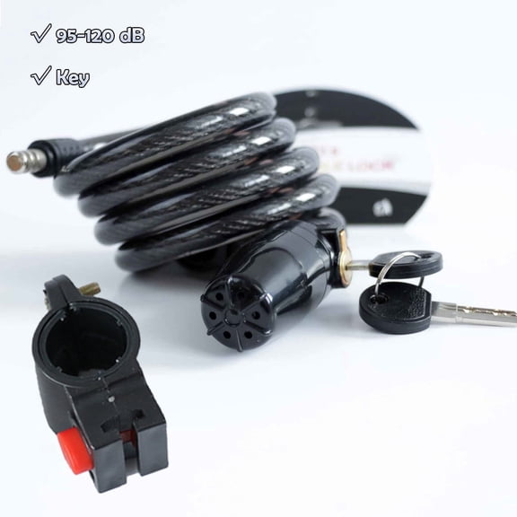Bike Lock with Alarm, 120dB Loud Security Cable Lock with Key for Bicycles, Mountain Bikes, E-Scooters