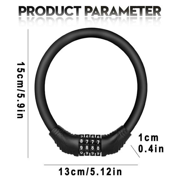 Bike Locks Cable,4 Digit Security Cable Lock,Anti Theft Bicycle Lock Chain,Resettable Bike Combination Lock,Portable Combo Bike Locks Without Mounting Bracket for Bike,Black(5.9x5.1")(Black)