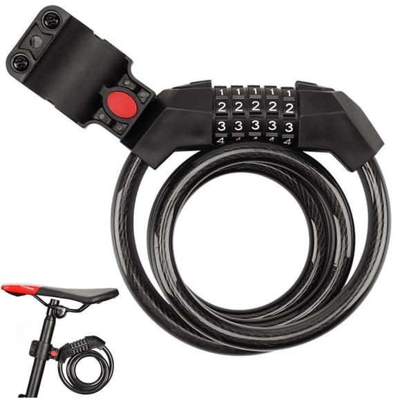 Tyethy Bike Locks with  Combination 4Ft Bicycle Cable Locks with Mounting Bracket, High Security 5 Digits Resettable Coiling Lock