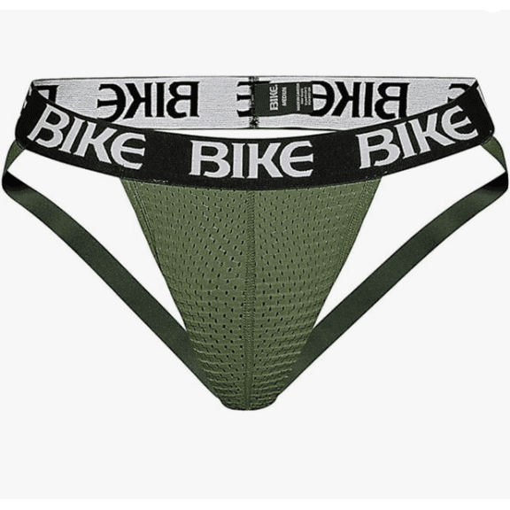 Bike Mesh Jockstrap, Breathable Moisture-Wicking Supporter, Olive ,L