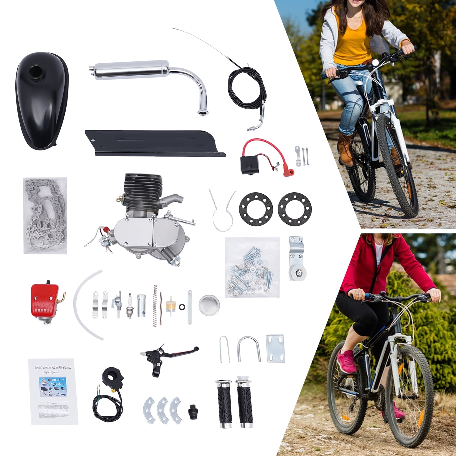 Bike Motor Kit 100cc Motorized Bike Kit 2 Stroke Gas Bicycle Engine Conversion Kit Fit for 26-28" Bikes (100CC Black)