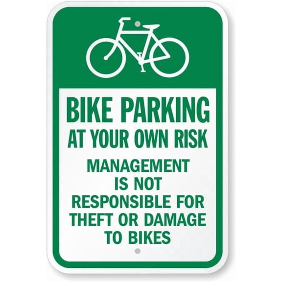 Bike Parking At Your Own Risk Bicycle Parking Aluminum Weatherproof 8" x 12" Sign