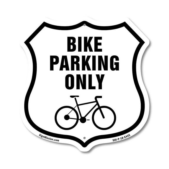 Bike Parking Only (5 Pack) 12 inch X 12 inch Shield-Shaped Rust-Free Aluminum Metal Signs Weather Resistant Made in the USA