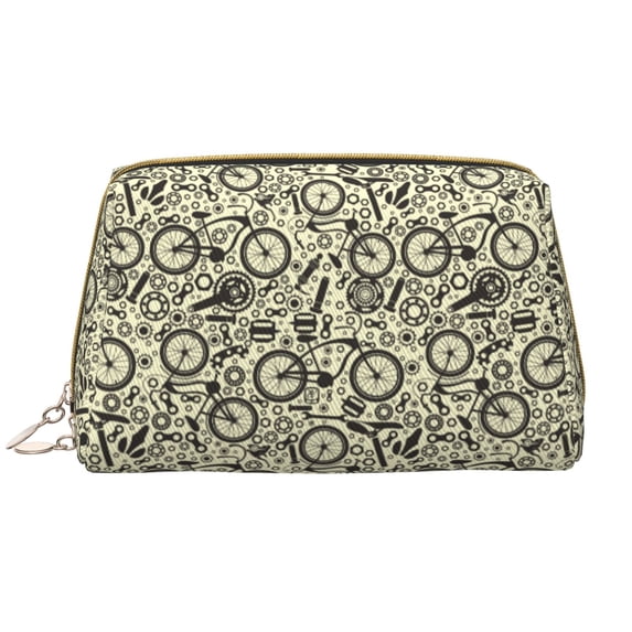 Bike Pattern Fancy Makeup Bag, Large Capacity Travel Cosmetic Bag for Women Girls- Travel Toiletry Bag Leather Portable Waterproof Makeup Case Organizer with Handle