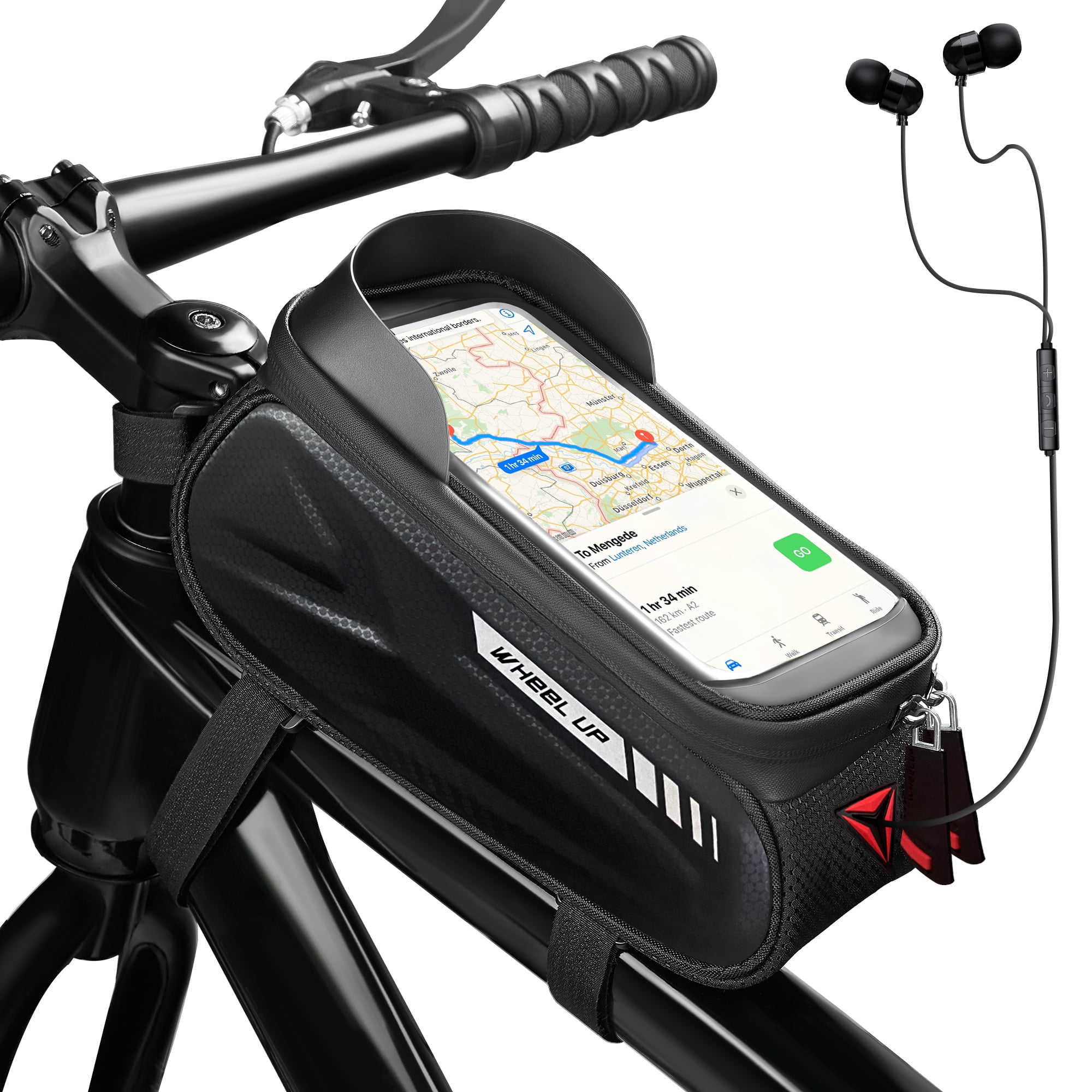 Bike Phone Front Frame Bag, Waterproof Bicycle Phone Mount Top Tube Cycling  Frame Bag Bike Phone Holder Bag Bike Accessories Bag with TPU Touch Screen  Sun Visor Fit 7inch 