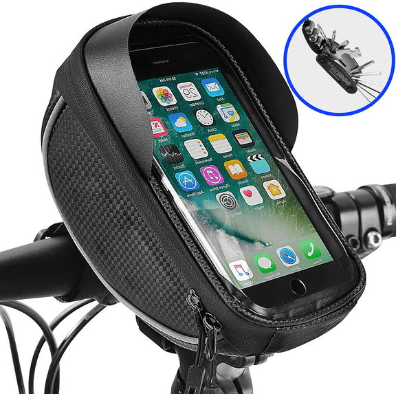 Celectigo  Bike Frame Phone Bag with 16-in-1 Tool Set — Waterproof Bicycle Handlebar Bag Compatible with Phones Under inches