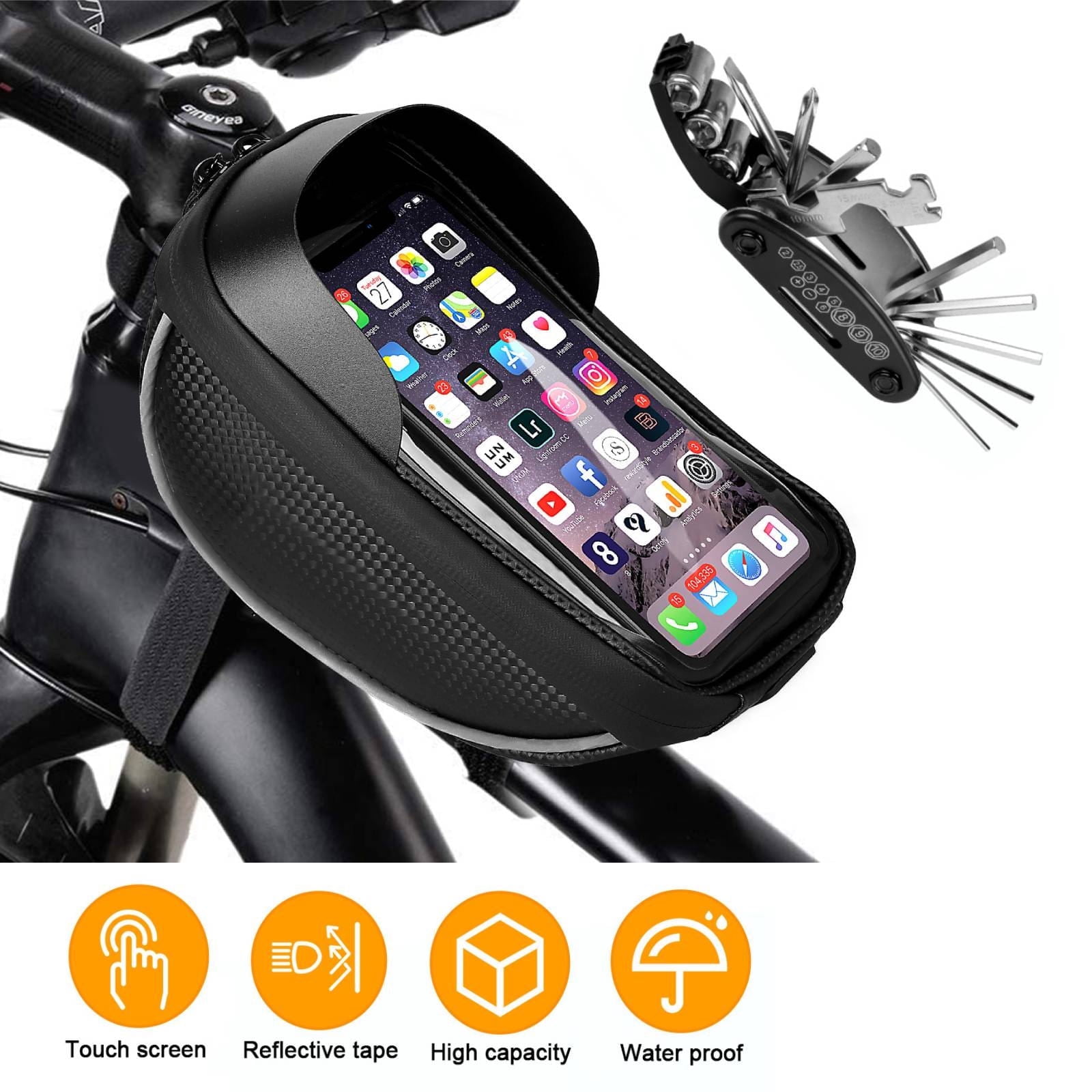 Bike Phone Mount Bag TSV Bike Waterproof Front Frame Bag with Bicycle Accessories Sensitive Touch Screen Compatible with iPhone 11 12 Pro Max XR XS Samsung Note Plus Large Size Walmart