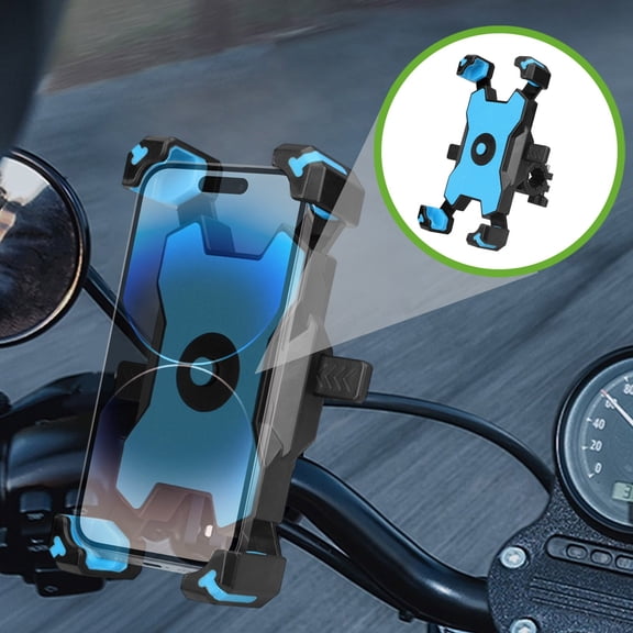 Bike Phone Mount Handlebar - Shockproof Phone Holder for Cycling Navigation, 360° Rotation Universal Cell Phone Clip 3.5-6.8 Inches Blue