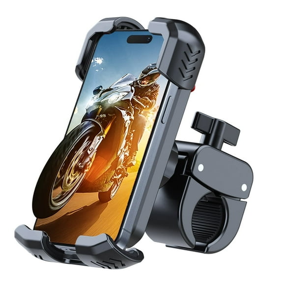 Bike Phone Mount Holder, Kamon M296 Camera Friendly Motorcycle Handlebar Phone Clamp, Scooter Phone Clip - 360Â° Rotate Suitable for iPhone 15, 16, Samsung S24, N10 and More 4.5"-7.0" (Black/Red)