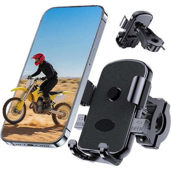Bike Phone Mount Holder, Motorcycle for Scooter, Mountain, Dirt Bike, Stroller and Motorcycle, 360Rotate Handlebar Holder Compatible with iPhone & Android Smartphones from 4.7-7.2''