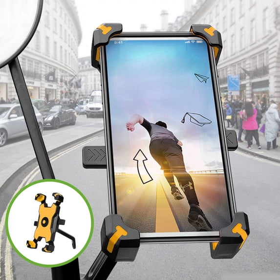 Bike Phone Mount Shockproof Holder | 360° Rotating ABS PVC | Universal 3.5-6.8 Inch Smartphone Fit | Quick Secure Handlebar Clamp | Red/Yellow/Blue | Anti-Vibration, Tool-Free Install, Rearview