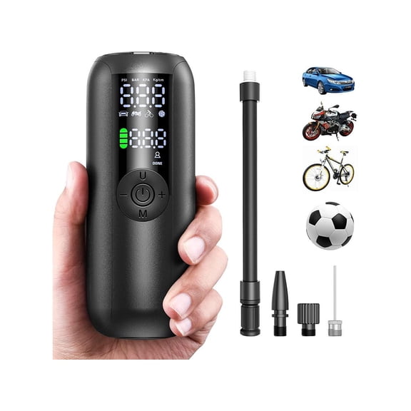 Bike Pump Mini Tire Inflator Portable Air Compressor 150PSI Cordless Electric Bicycle Air Pump, Auto Shut-Off with Presta and Schrader Valve Smart Electric Pump for Car Bike Motorcycle Ball