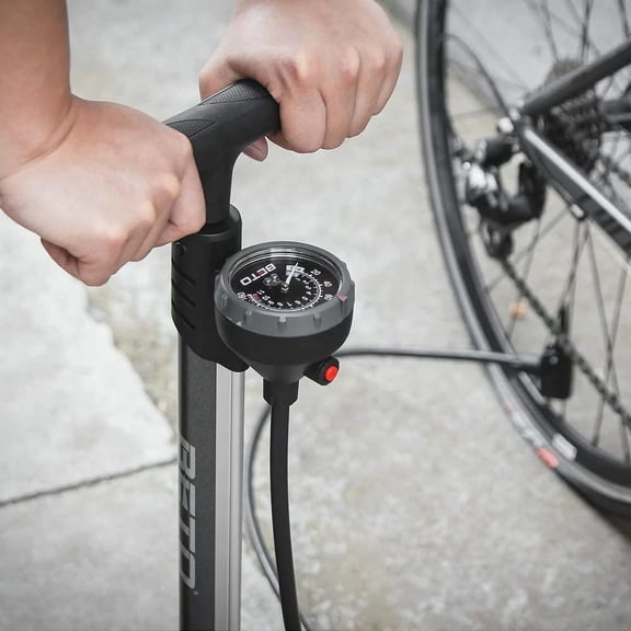 Bike Pump Portable - Bicycle Floor With Industrial Top-mounted Gauge & Air Bleed Button  Steel Tube 160 Psi Max
