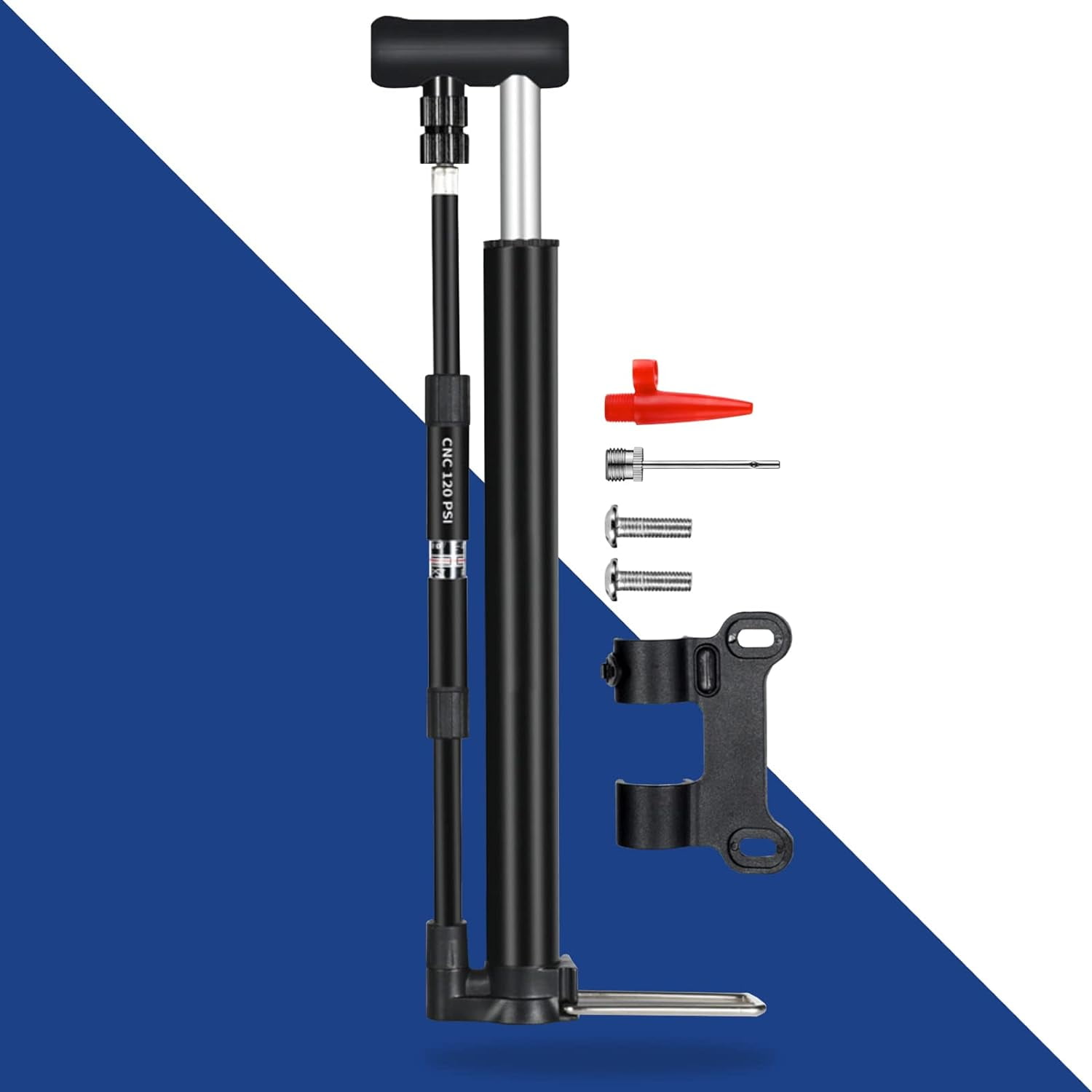 Bike Pump With Pressure Gauge 120 Psi, Mini Cycling Hand Pump With Hose, Bike Foot Pump Valve