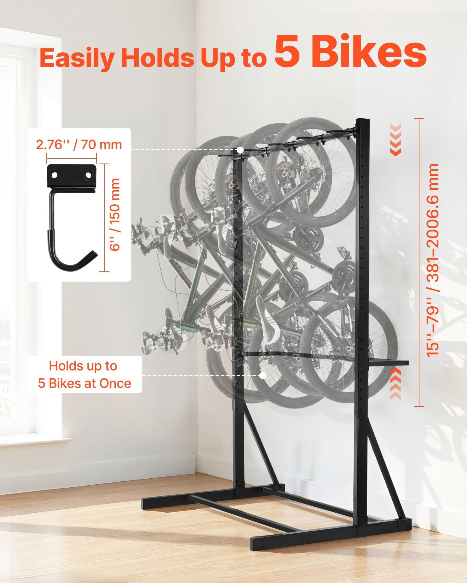Bike Rack Outdo Bike Rack,300LBS/136KG Capacity for up to 5 Bikes,Freestanding Bike ...