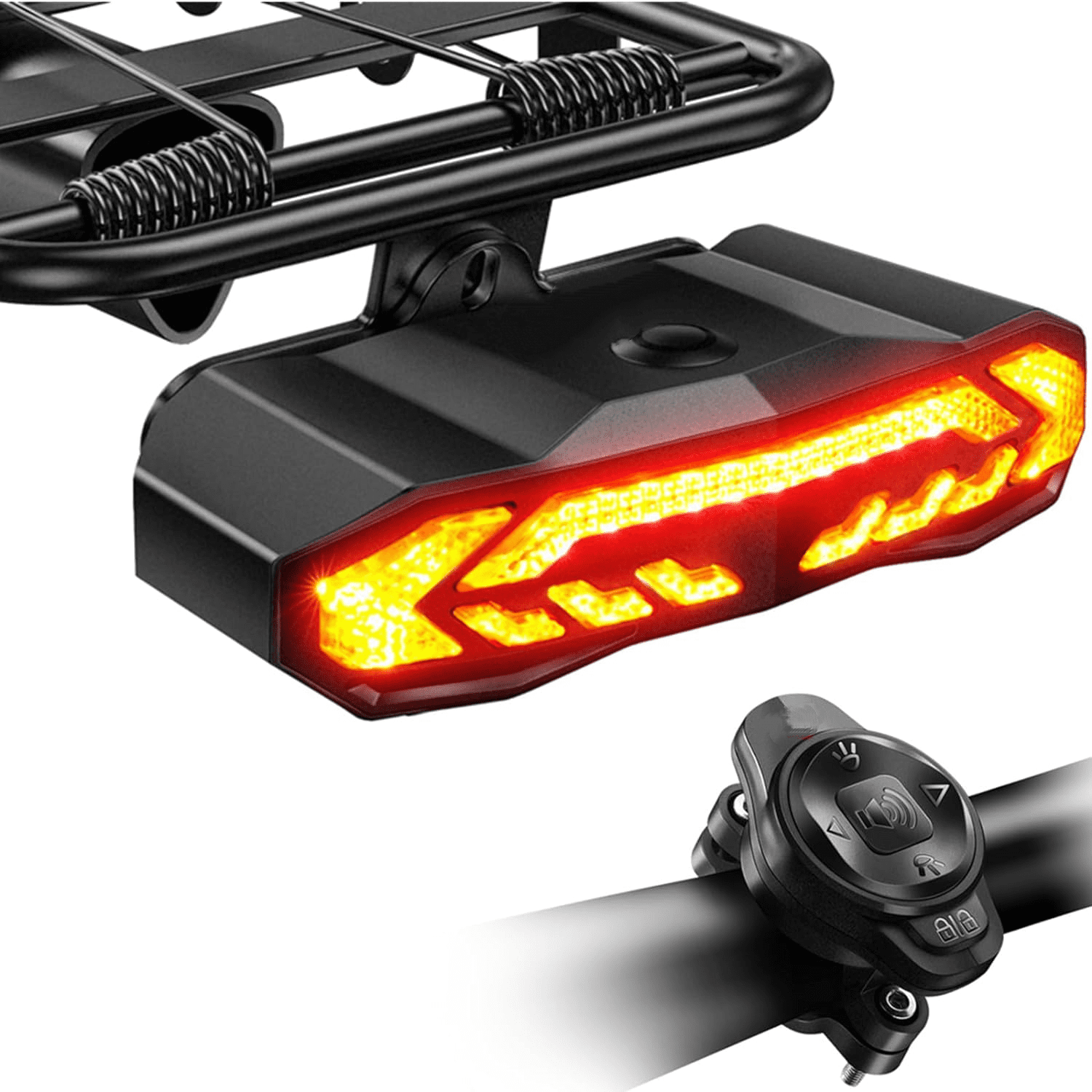 USB-C Rechargeable Bike Tail Light with Turn Signals, Brake Light & 110dB Horn - Wireless Anti-Theft Alarm, 160 Lumen, Auto Sensor - Essential for Night Riding Safety