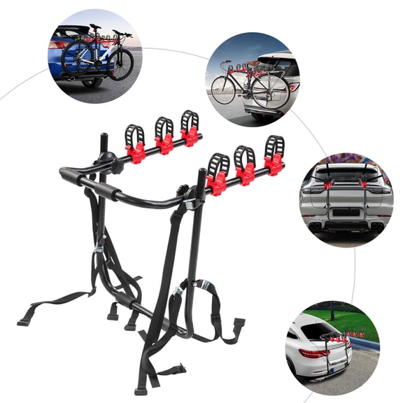 Bike Rack for Car, 3-Bicycle Trunk Mounted Bike Rack Carrier for Sedan Hatchback SUV Minivan, 44.1 Lbs Capacity, Carbon Steel Construction