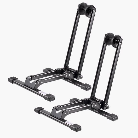 Bike Racks 2 Pack, Mountain & Road Bike Stand - 20-29 Inch, Foldable Alloy Steel Floor Rack for Indoor Storage, Garage, Home - Black