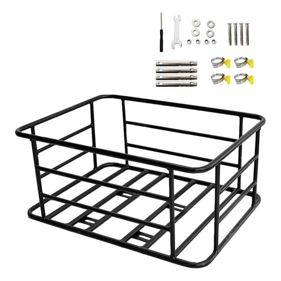 Bike Rear Basket, Bike Cargo Rack, Bike Frame Basket, Rainproof Metal Bike Pannier Tailstock Holder, Basket for Mountain Bikes Accessory M