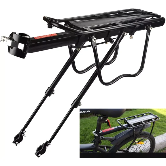 Bike Rear Carrier Rack Mountain Road Bicycle Bracket Cycle Luggage Cargo Holder 110lb Capacity, Quick Release Mount, Side Bars, Reflector