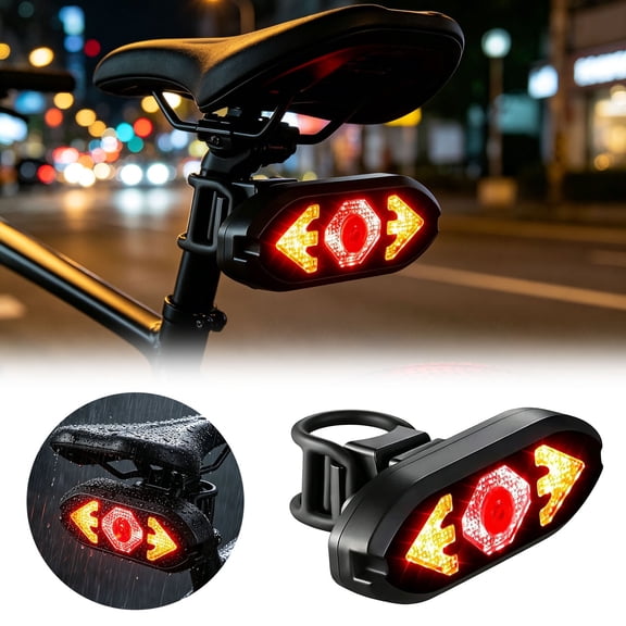 Bike Rear Light Remote Control Turn Signal Taillight 120dB Horn IPX4 Waterproof USB Rechargeable Bicycle Warning Lamp with Built-in Battery for Night Riding(Red-1Pcs-10x3cm)