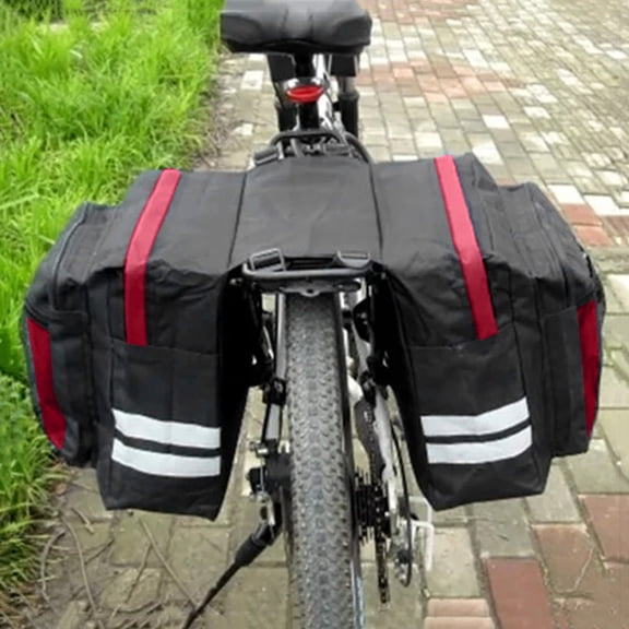 Bike Rear Rack Pannier Saddle Bag Double Side Bicycle Luggage Carrier Bag With Reflective Strip For Long Distance Riding(Red-46Cm)