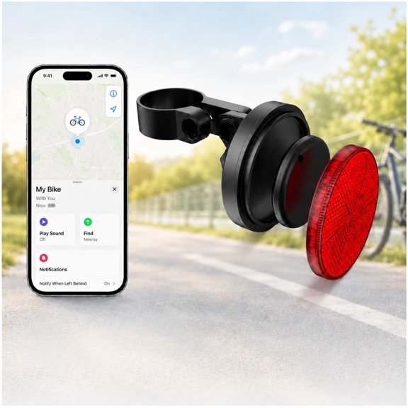 Bike Rear Reflector with Built-in Item Finder, Works with Find My App, Hidden Anti-Loss Bicycle Finder, Seatpost Reflective Bike Accessory for Road Bike MTB E-Bike, No Extra Tag Needed