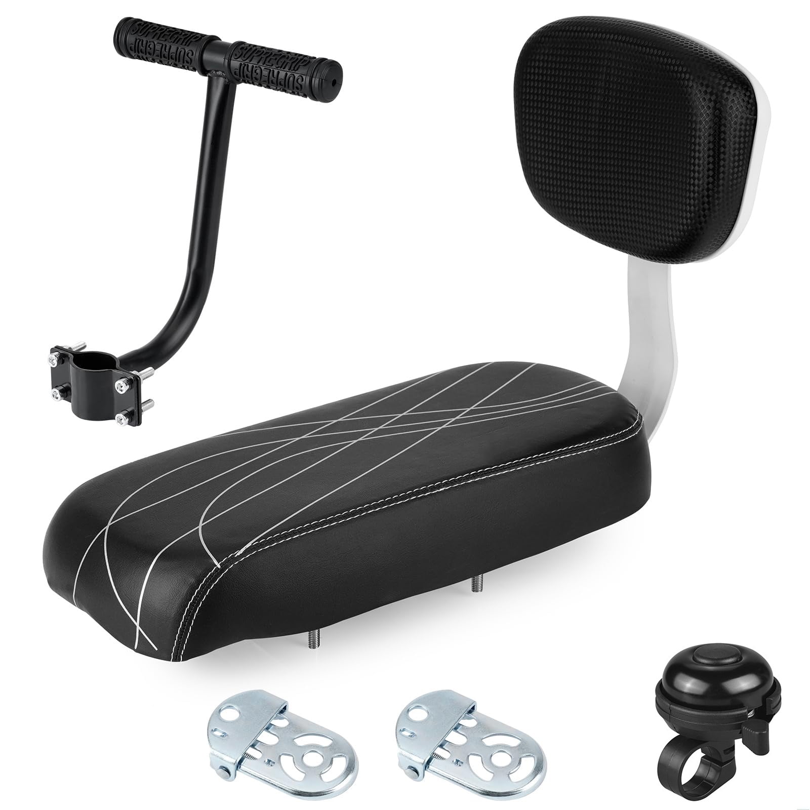Bike Rear Seat Kit for Adults, Safety Carrier Bicycle Seat, Including Cushion and Backrest, Armrest Handrail, Footrests, Bell, Rear Bicycle Seat