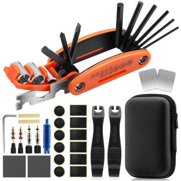 Bike Tool Kit, Bike Tire Repair Kit16-in-1 Bike Multitool, Portable Bicycle Tools with Tire Patch Kit for Mountain RoadBikes CampingTravel