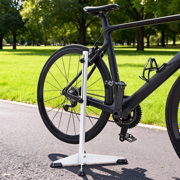 Bike Repair Stand, Bicycle Maintenance Work Stand Floor Rack, Height Adjustable Bike Repair Rack with 2 Hooks for Road & Mountain Bikes, White