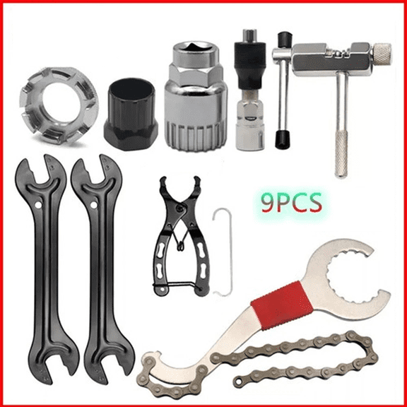 Bike Repair Tool 9 PCS Kit Crank Chain Cutter Extractor Bracket Freewheel Puller for Home Bicycle Maintenance