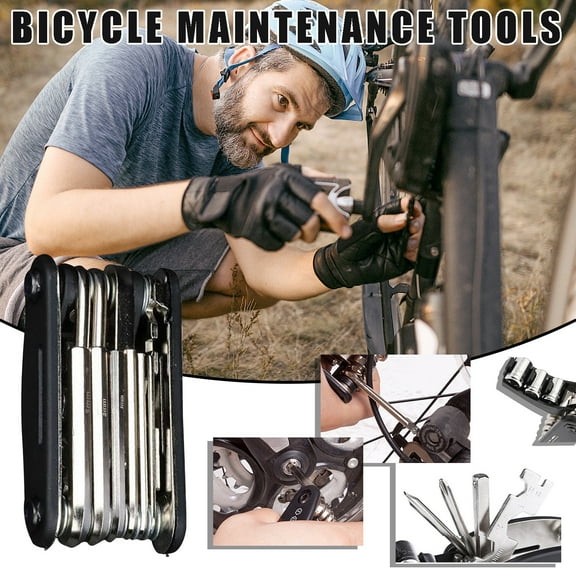 Bike Repair Tool Kit, 15 in 1 Bicycle Multitool with Bike Tire Levers Hex Spoke Wrench, Multi Function Accessories Set for Road Mountain Bikes