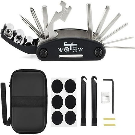 Bike Repair Tool Kit - 16 in 1 Bicycle Multitool Portable Mountain Bike Tool Cycling Maintenance, Bike Hex Key Wrench & Bike Tube Patch Kit & Tire Lever & Hard Carrying Case 16 in 1
