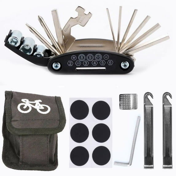 Bike Repair Tool Kit,16 in 1 Bicycle Multitool Portable Mountain Bike Tool Cycling Maintenance,Bike Hex Key Wrench&Bike Tube Patch Kit&Tire Lever & Hard Carrying Case,Hand Tools Kits,Springtok