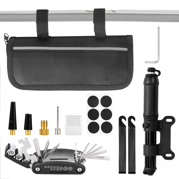 Bike Repair Tool Kit with High Pressure Pump 16 in 1 Multi Tool Tire Patch Kit Lever and Portable Frame Bag for Mountain and Road Bike,Bicycle Tool Kit,Bike Repair Kit