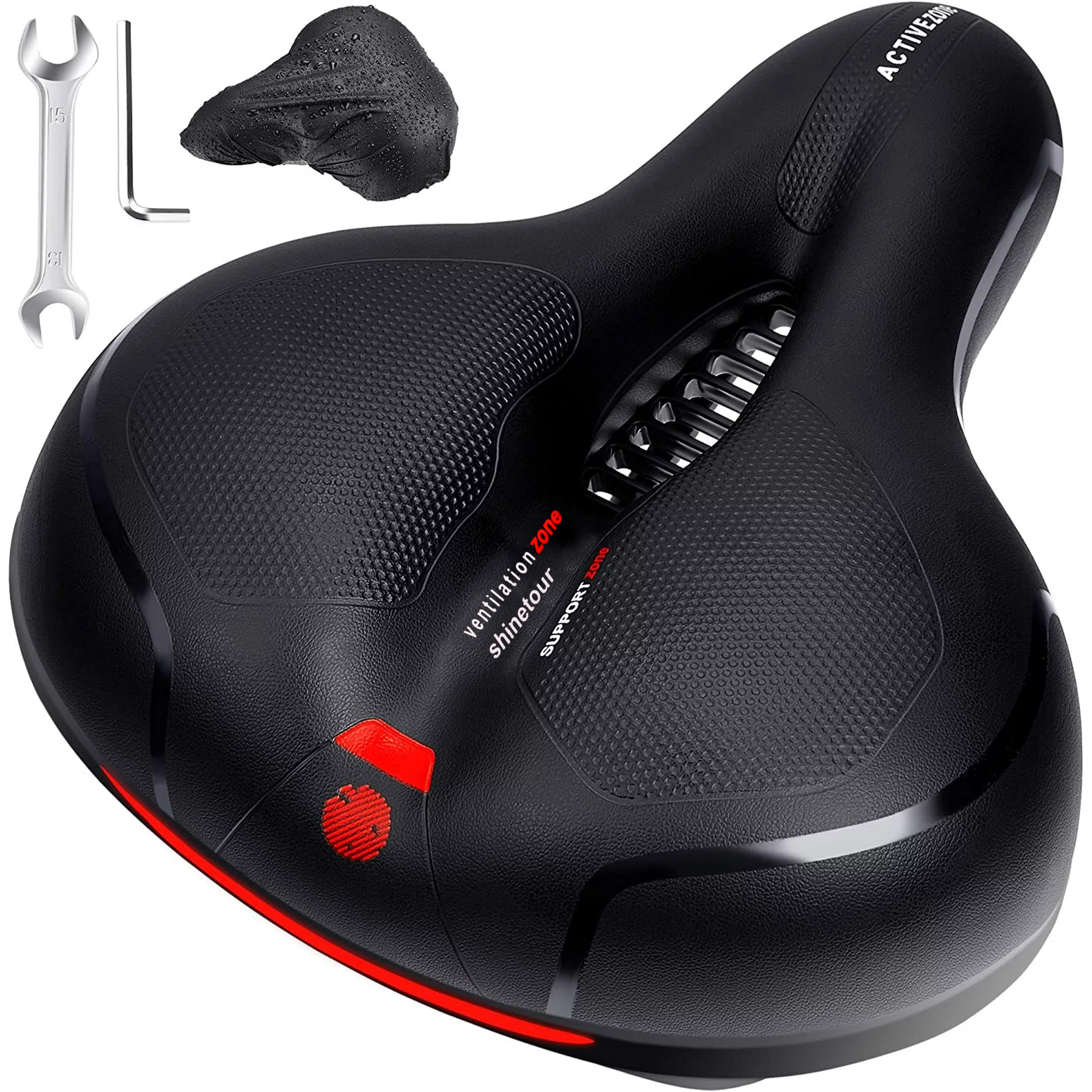Bike Saddle, BUSATIA Bike Seat Men Women Gel Seat Cushion for Bike, Comfortable Wide 9.8 x 7.9 x 3.5in Thickness Soft Bicycle Seat, Black Waterproof for City Mountain Bike MTB, with Installation Tools - image 1 of 7