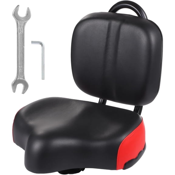 Bike Seat with Backrest,Extra Wide Bicycle Seat with Back Support,Extra-Large Bicycle Seat with Padded PU Cushion Saddle Fit for Tricycle Mountain E-Bike, Includes Installation Tools