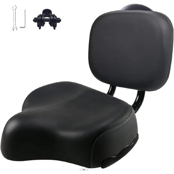 Bike Seat with Backrest, Extra Wide Bicycle Tricycle Saddle Seat with Back Support, Comfortable Exercise Bike Seat Cushion Replacement, Oversized, 11.5" L x 9.5" W, Height Adjustable