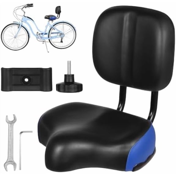 Bike Seat with Backrest - Oversized Bicycle Saddle with Back Support, Wide Bike Padded PU Cushion Saddle, Universal Saddle Replacement for Tricycle, Height Adjustable