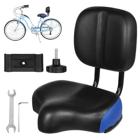 Bike Seat with Backrest, Oversized Bicycle Saddle with Back Support, Wide Bike Padded PU Cushion Saddle, Universal Saddle Replacement for Tricycle, Height Adjustable